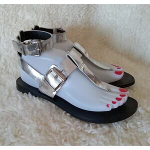 Belle Sigerson Morrison Sandal Strappy Slingback Thong Silver Leather Women 7.5